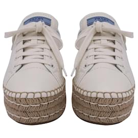 Prada-Prada Espadrille Platform Sneakers in White Leather-White