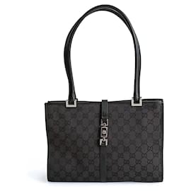 Gucci-Gucci vintage Jackie shoulder bag in black canvas and leather-Black