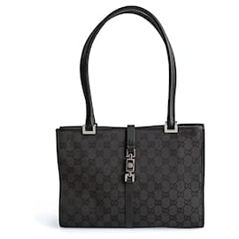 Gucci-Sac bandoulière Gucci vintage Jackie en toile et cuir noirs-Noir