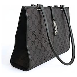 Gucci-Gucci vintage Jackie shoulder bag in black canvas and leather-Black