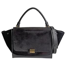 Céline-Céline Trapèze Tasche aus schwarzem Lackleder und Wildleder-Schwarz