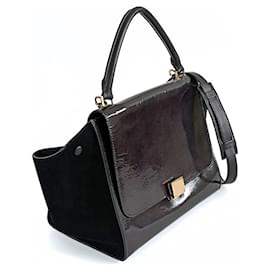 Céline-Céline Trapèze Tasche aus schwarzem Lackleder und Wildleder-Schwarz