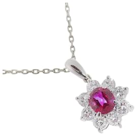 & Other Stories-[LuxUness] Platinum Ruby Diamond Pendant Necklace Metal Necklace in Excellent condition-Other