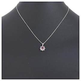 & Other Stories-[LuxUness] Platinum Ruby Diamond Pendant Necklace Metal Necklace in Excellent condition-Other