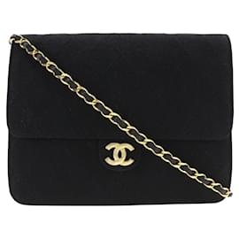 Chanel-Bolsa Chanel acolchoada CC com aba de tecido Bolsa de ombro de algodão em bom estado-Outro