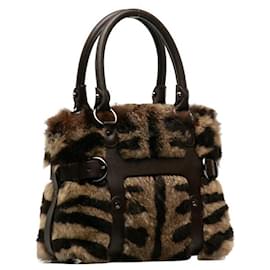 Salvatore Ferragamo-Salvatore Ferragamo Shearling Top Handle Bag Canvas Handtasche AF-21 4882 in gutem Zustand-Andere