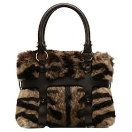 Salvatore Ferragamo-Salvatore Ferragamo Shearling Top Handle Bag Canvas Handtasche AF-21 4882 in gutem Zustand-Andere