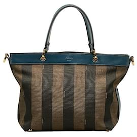 Fendi-Fendi Pequin Vitello Tote Bag  Canvas Handbag 8BN253 in Good condition-Other