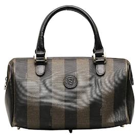 Fendi-Sac à main en cuir PVC avec logo Pequin vintage de Fendi en bon état-Noir