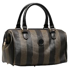 Fendi-Sac à main en cuir PVC avec logo Pequin vintage de Fendi en bon état-Noir