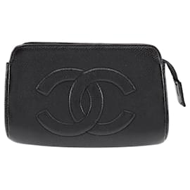 Chanel-Bolso de tocador de cuero con estuche para cosméticos Chanel CC Caviar A01436 en buen estado-Otro