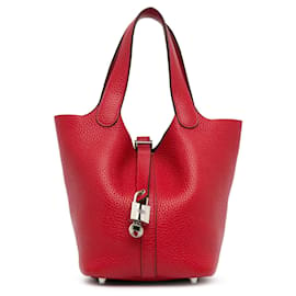 Hermès-Hermès Cerradura Picotin Clemence Roja 18-Roja,Burdeos