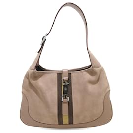 Gucci-Gucci Brown Suede Web Jackie Shoulder Bag-Brown,Light brown