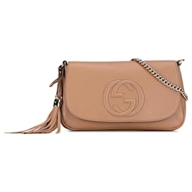 Gucci-Gucci Braune mittelgroße Soho Chain Umhängetasche-Braun,Beige