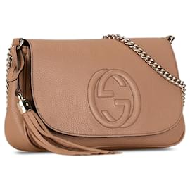 Gucci-Gucci Braune mittelgroße Soho Chain Umhängetasche-Braun,Beige