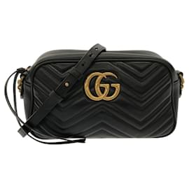 Gucci-Gucci Schwarze kleine GG Marmont Matelasse Umhängetasche-Schwarz