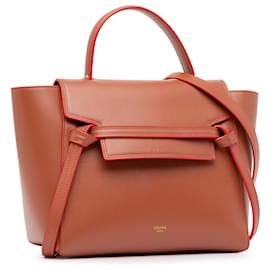 Céline-Celine Brown Micro Leather Belt Satchel-Brown