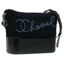 Chanel-Chanel Blue Medium Paris-Hamburg Embroidered Gabrielle Hobo-Blue,Other,Navy blue