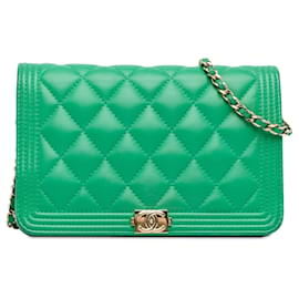 Chanel-Cartera niño Chanel de piel de cordero verde con cadena-Verde