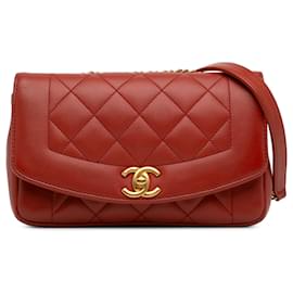 Chanel-Chanel Pequena aba Diana em pele de cordeiro vermelha-Vermelho