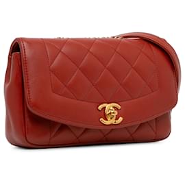 Chanel-Chanel Pequena aba Diana em pele de cordeiro vermelha-Vermelho