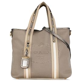 Prada-Prada Brown Canapa Logo Schulranzen-Braun,Beige