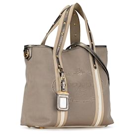 Prada-Prada Brown Canapa Logo Schulranzen-Braun,Beige