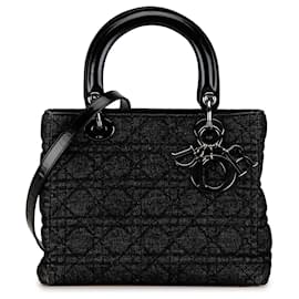 Dior-Dior Black Medium Denim Cannage Lady Dior-Black