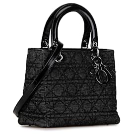 Dior-Dior Black Medium Denim Cannage Lady Dior-Black