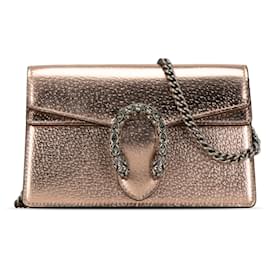 Gucci-Bolsa crossbody de couro Gucci Gold Super Mini Dionysus-Dourado