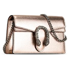 Gucci-Bolsa crossbody de couro Gucci Gold Super Mini Dionysus-Dourado