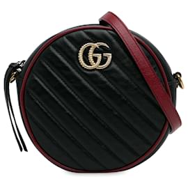 Gucci-Gucci Schwarze Mini Torchon GG Marmont Runde Umhängetasche-Schwarz