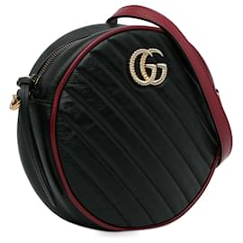 Gucci-Gucci Schwarze Mini Torchon GG Marmont Runde Umhängetasche-Schwarz