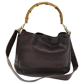 Gucci-Bolso de mano GUCCI Bamboo Cuero 2way Marrón 001 1638 Auth 75115-Castaño