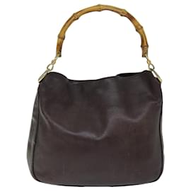 Gucci-Bolsa de mão de bambu GUCCI couro 2way marrom 001 1638 Auth 75115-Marrom