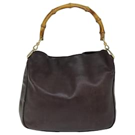 Gucci-GUCCI Bamboo Hand Bag Leather 2way Brown 001 1638 Auth 75115-Brown