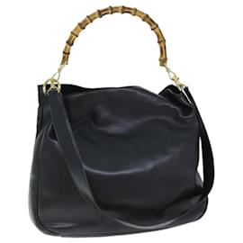 Gucci-GUCCI Bamboo Hand Bag Leather 2way Black 001 1577 Auth yk12406-Black