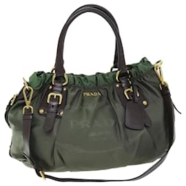 Prada-Bolso de mano PRADA Nylon 2way Caqui Auth 74539-Caqui