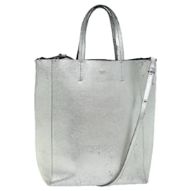 Céline-CELINE Hand Bag Leather 2way Silver Auth 74224-Silvery