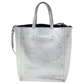 Céline-CELINE Hand Bag Leather 2way Silver Auth 74224-Silvery