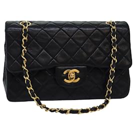 Chanel-CHANEL Bolsa de Ombro com Corrente Matelassê Pele de Cordeiro Preto CC Auth 72241A-Preto