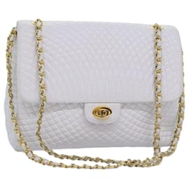 Bally-BALLY Quilted Chain Shoulder Bag Leather White Auth yk12523-White