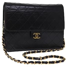 Chanel-CHANEL Matelasse Chain Shoulder Bag Lamb Skin Black CC Auth yk12417A-Black