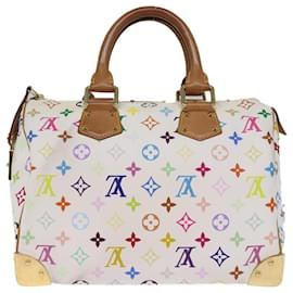 Louis Vuitton-LOUIS VUITTON Monograma Multicolor Speedy 30 Bolsa de Mão Branca M92643 Autenticação12456-Branco