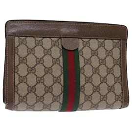 Gucci-GUCCI Pochette GG Supreme Web Sherry Line PVC Beige Rosso 89 01 001 Auth yk12494-Rosso,Beige