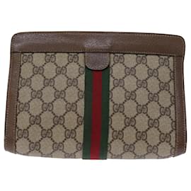 Gucci-GUCCI GG Supreme Web Sherry Line Clutch Bag PVC Beige Red 89 01 001 Auth yk12494-Red,Beige