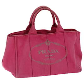 Prada-PRADA Canapa MM Hand Bag Canvas Pink Auth 74994-Pink