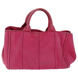 Prada-PRADA Canapa MM Hand Bag Canvas Pink Auth 74994-Pink
