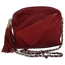 Chanel-CHANEL Matelasse Bolso de hombro con cadena Piel de cordero Rojo CC Auth bs14220-Roja