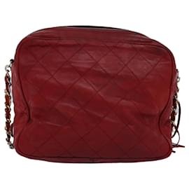 Chanel-CHANEL Sac à bandoulière en chaîne Matelasse Peau d'agneau Rouge CC Auth bs14220-Rouge